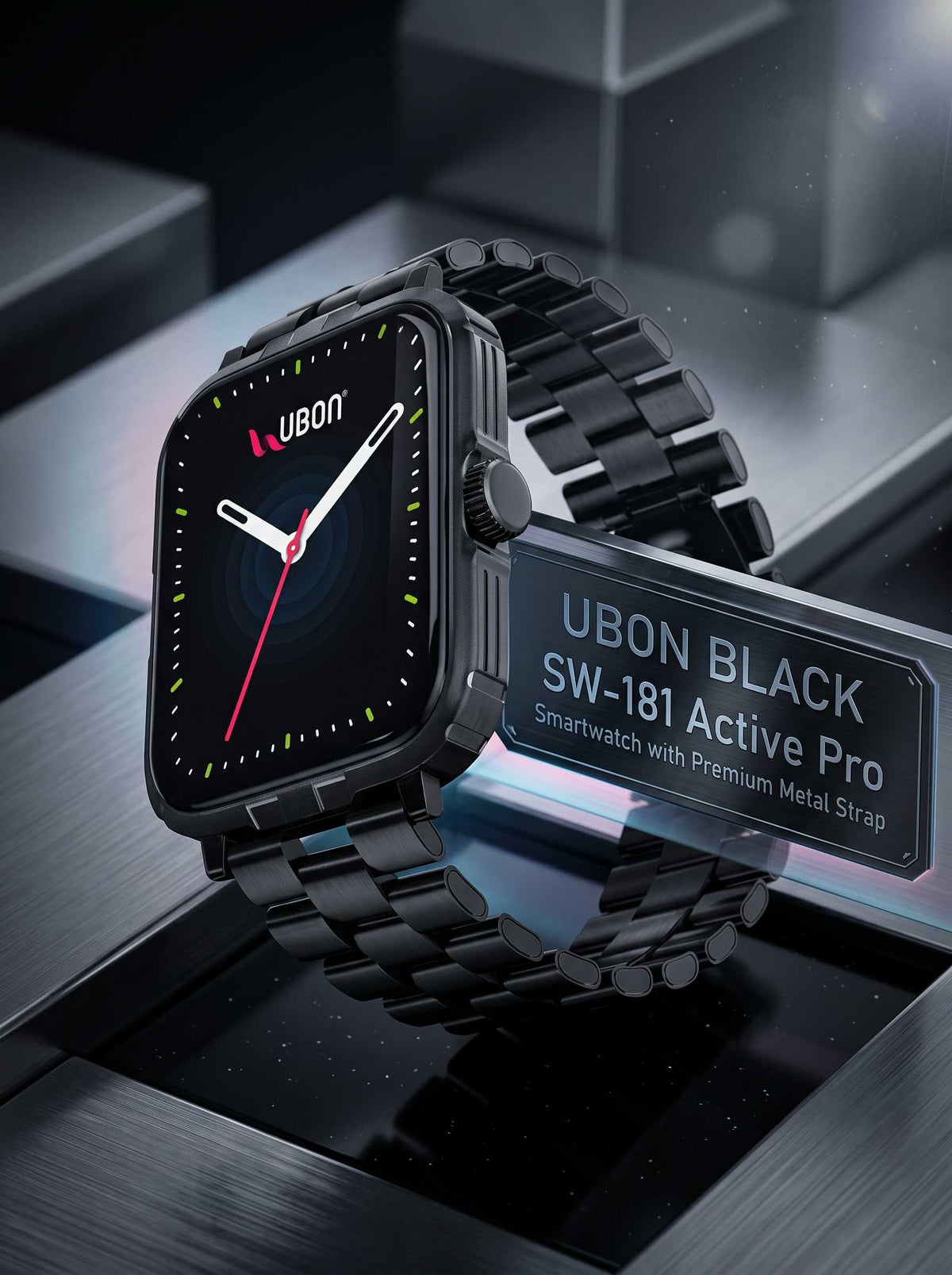 UBON Black SW-181 Active Pro Smartwatch with Premium Metal Strap