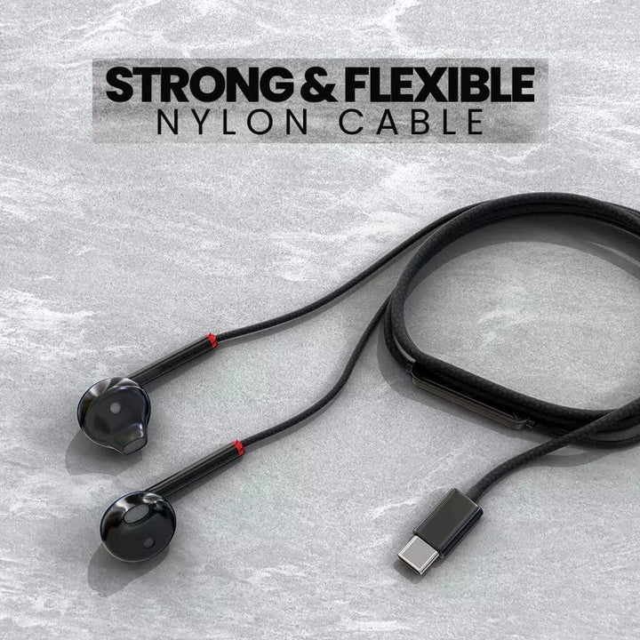 Ubon TC-286 Type-C Earphones - Durable Nylon Cable