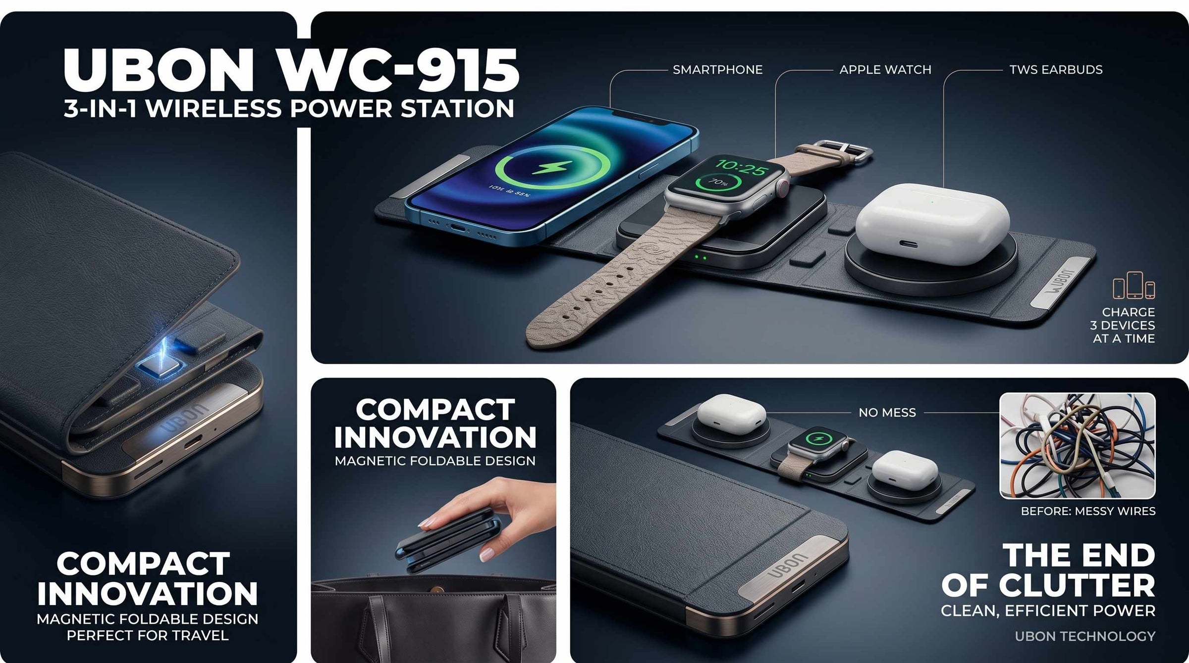 WC-915 3-in-1 Charging Station Pro | 22W Magnetic Wireless Fast Charger