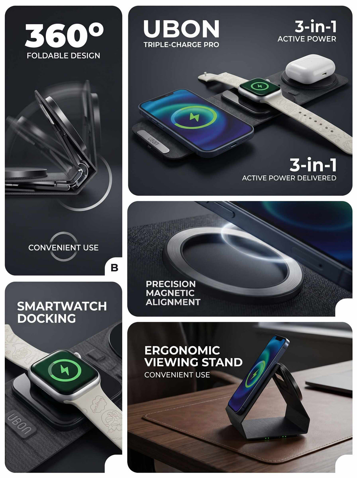 WC-915 3-in-1 Charging Station Pro | 22W Magnetic Wireless Fast Charger