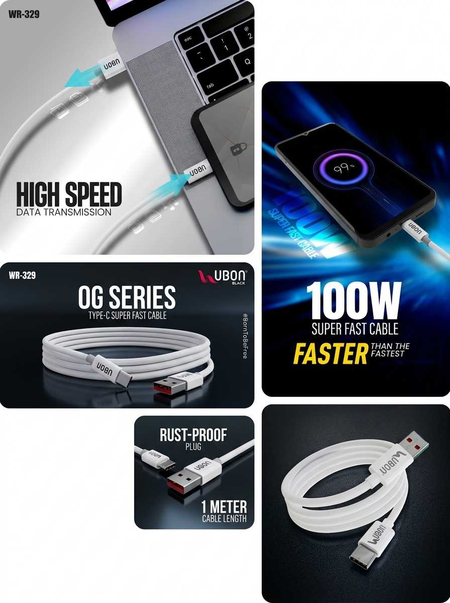 UBON OG Series WR-329 USB To Type-C 100W Cable