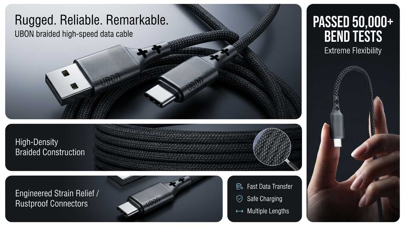UBON WR-408: The Ultimate Type-C Braided Cable for Speed, Durability, and Convenience