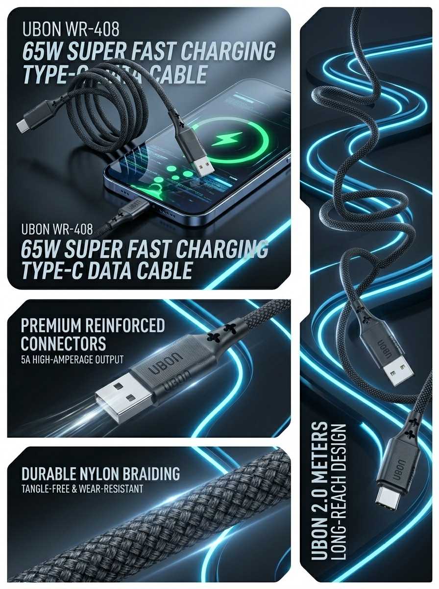 UBON WR-408: The Ultimate Type-C Braided Cable for Speed, Durability, and Convenience
