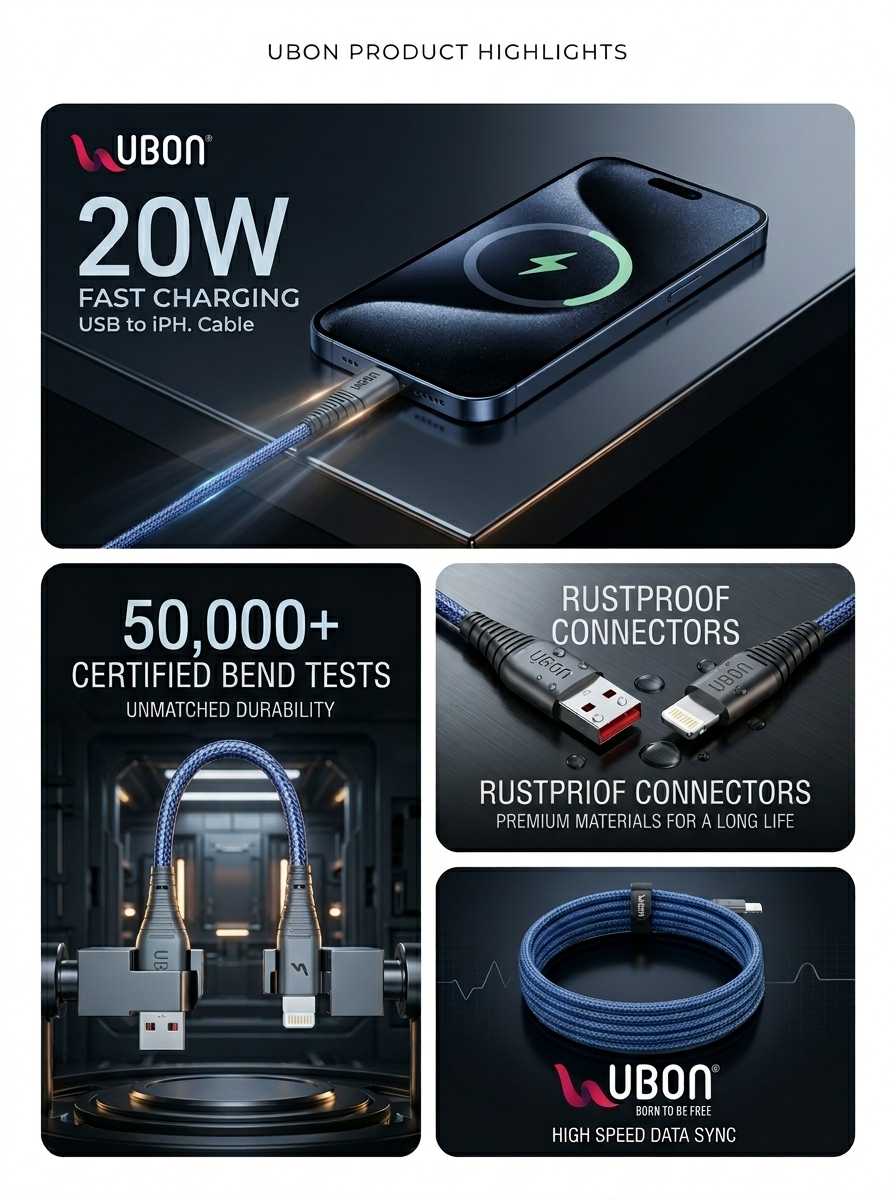 UBON WR-470 Deluxe Cable: The Best Quality Data Cable with iPh charging
