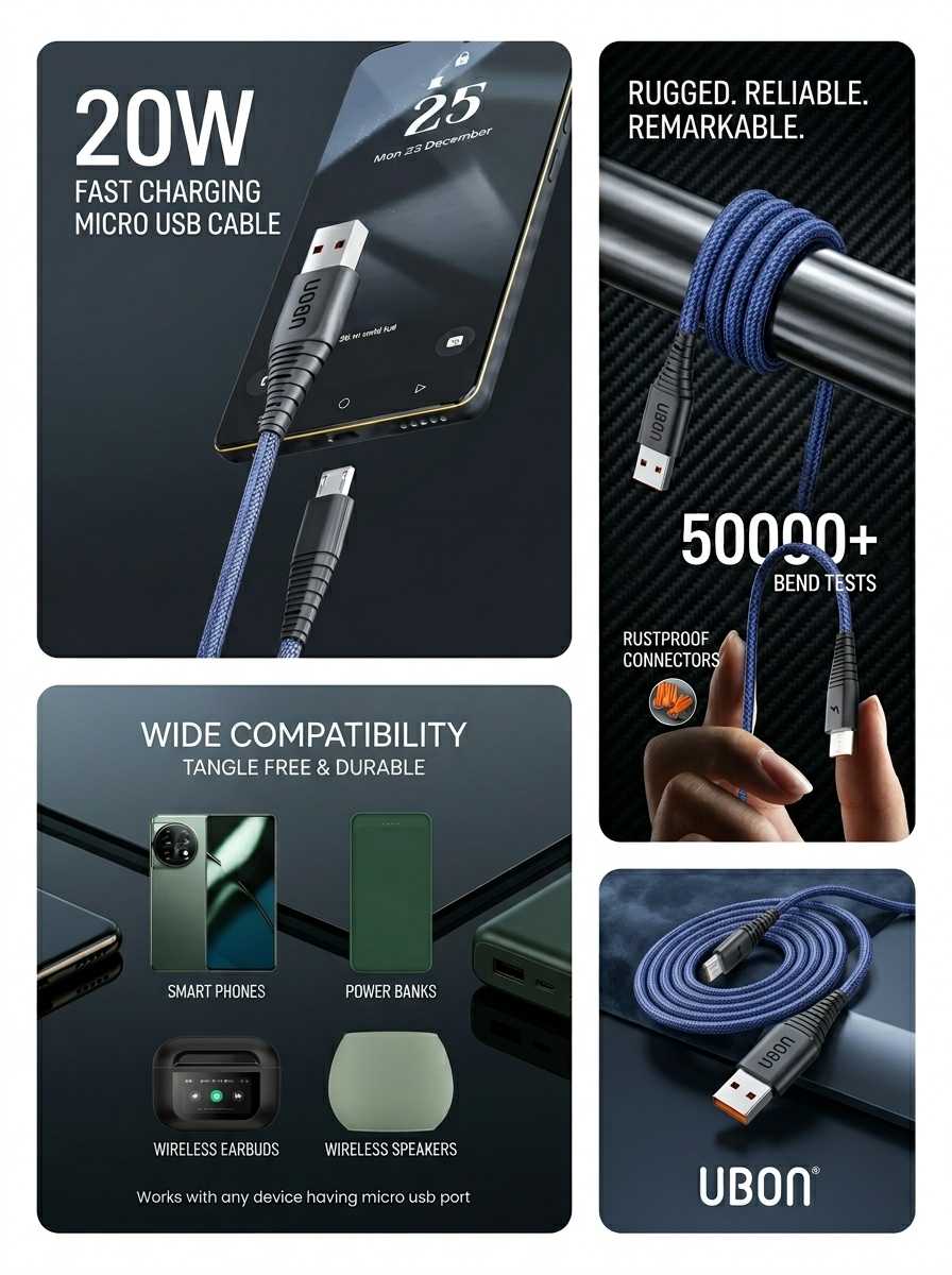 UBON 20W WR-550 Deluxe Micro USB Cable